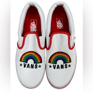 Vans White and Red Slip-On Shoes